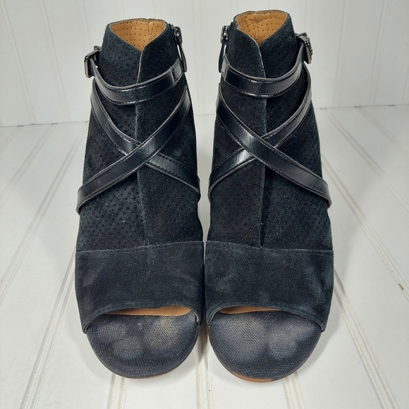 Franco Sarto Fantana Black Suede Leather Crisscross Strap Heeled Peep To… E727 - Picture 6 of 11